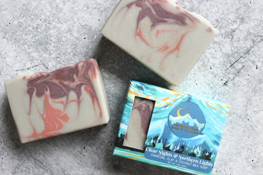 Alaskan soap, Clear Nights & Northern Lights has swirls of purple, pink, and green.