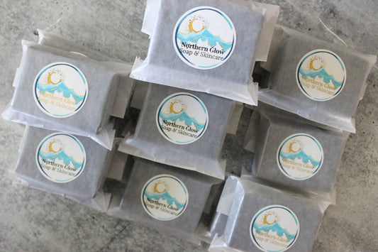 Charcoal Coffee soap in glassine bags.