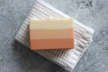 Load image into Gallery viewer, Coconut Milk Soap with red Brazilian clay on a white washcloth.
