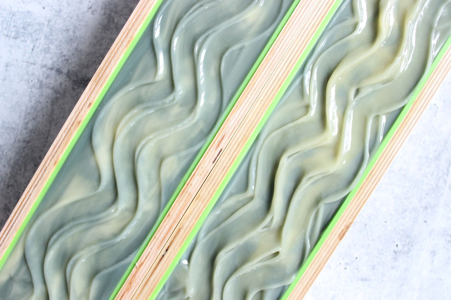 Lavender sage hand soap in wooden molds.