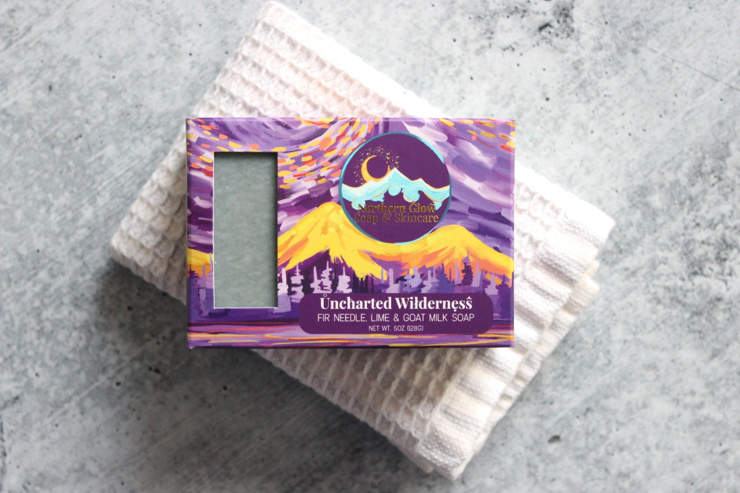 Lime, Fir Needle and Goat Milk Soap in a purple box.