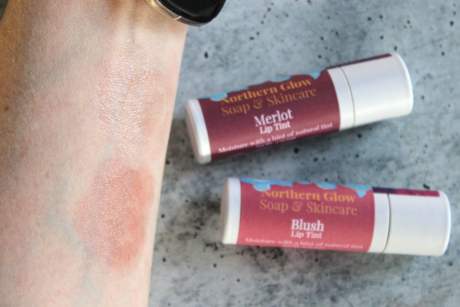 Natural lip tints shown on skin.