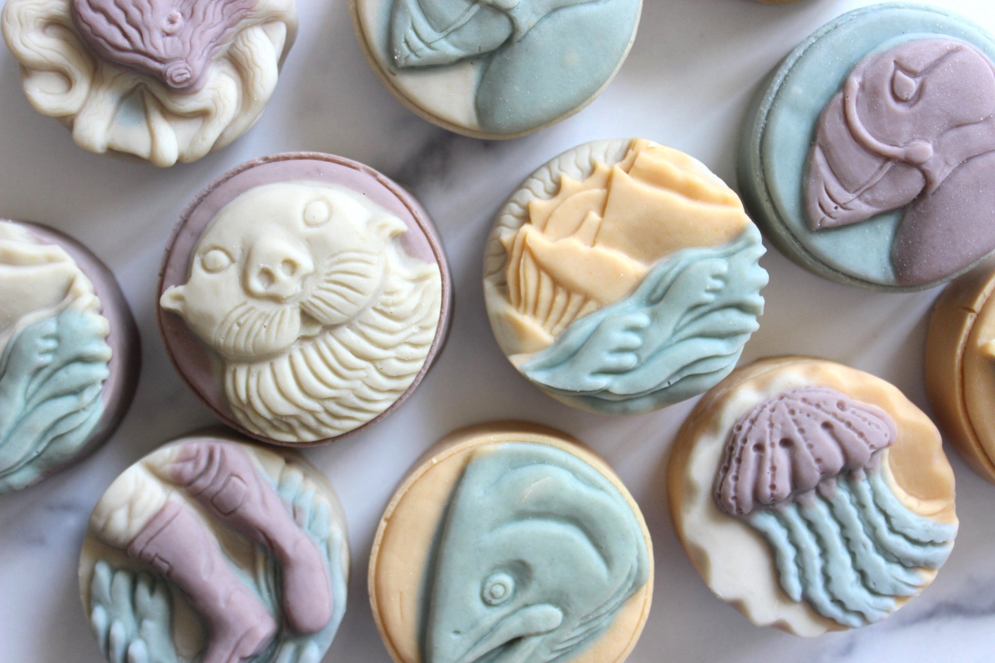 Northern Coastline decorative soap bars with animal designs on a white surface