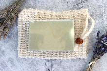 Load image into Gallery viewer, Lemon, Lavender &amp; Sage Soap on a cambric soap saver.  Dried lavender in the background.
