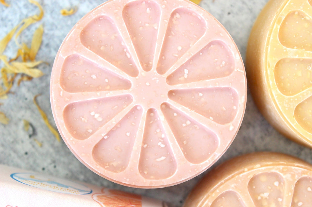 A pink slice of Simply The Zest soap.